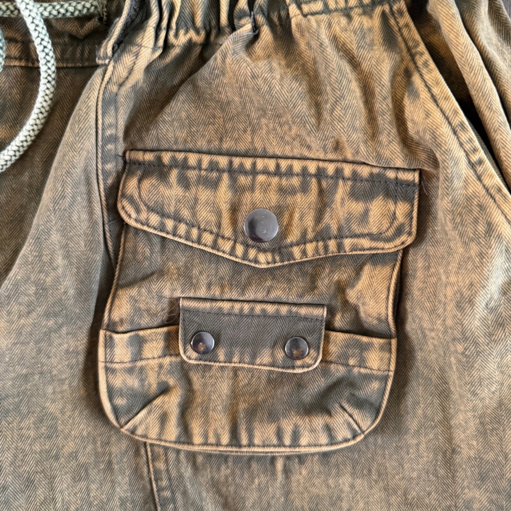 Oli & Hali Womens Acid Wash Cargo‎ Pants Mustard Yellow Herringbone M - Picture 7 of 7